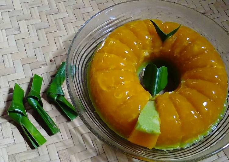 cara membuat Puding Labu Pandan Kelapa