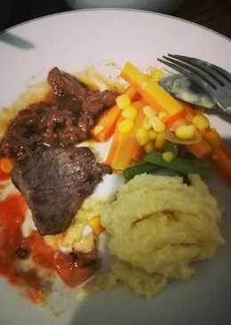 Mashed potato,beef saus barbeque