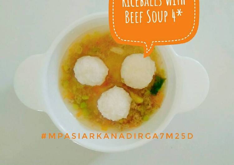 bahan dan cara membuat Riceballs with Beef Soup Mpasi+