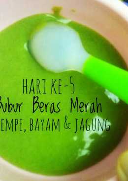 Bubur Beras Merah + Tempe, Bayam & Jagung for Mpsi 6+