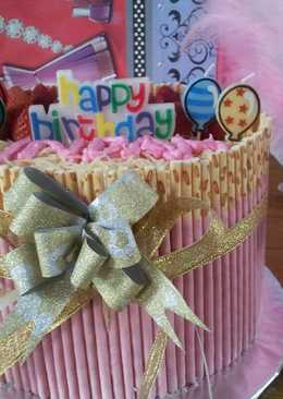 Pocky Bday Cake #rainbow base cake# cepet,mudah,juara &tebel dikantong ('')