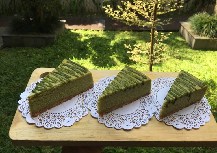 gambar untuk cara membuat Matcha cheesecake panggang