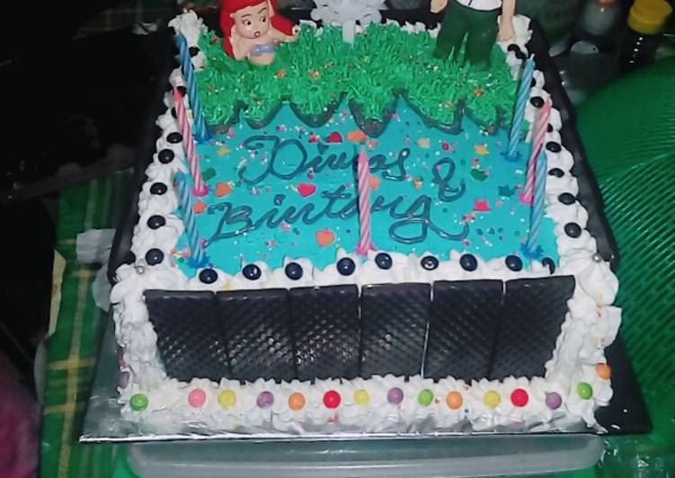 bahan dan cara membuat Birthday cake tema taman