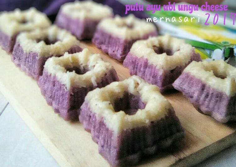bahan dan cara membuat Putu ayu ubi ungu cheese