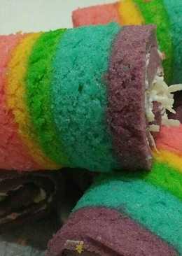 Mini rainbow roll cake kukus