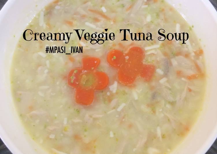 bahan dan cara membuat MPASI 9M+ — “Creamy Veggie Tuna Soup”