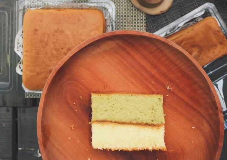 cara membuat Matcha pineapple sponge cake / layer cake (cooked dough)