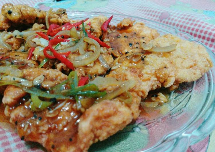 resep masakan Crispy Chicken Steak with Blackpaper Sauce