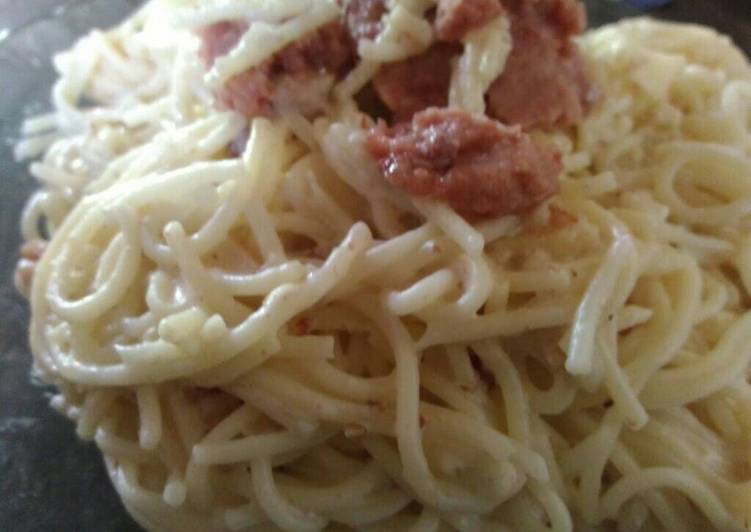 cara membuat Spagheti Carbonara Kornet Sapi