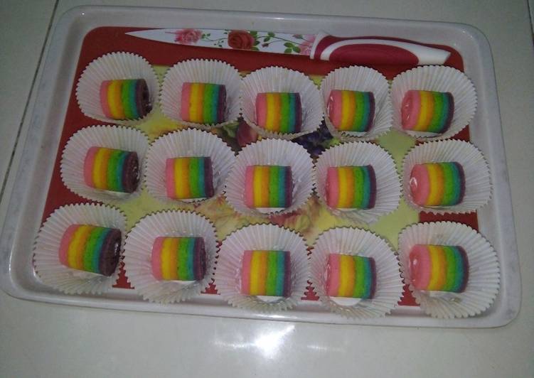 resep masakan Rainbow cake roll mini cantik