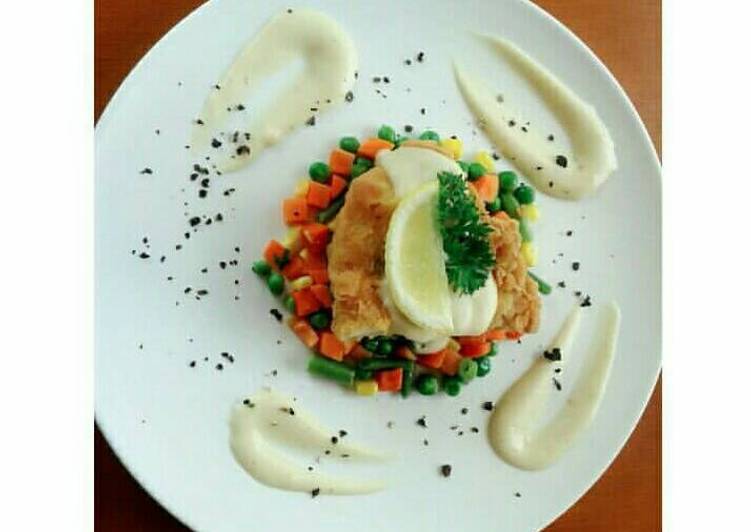 cara membuat Chicken cordon blue with mix vegetable and blackpapper sauce