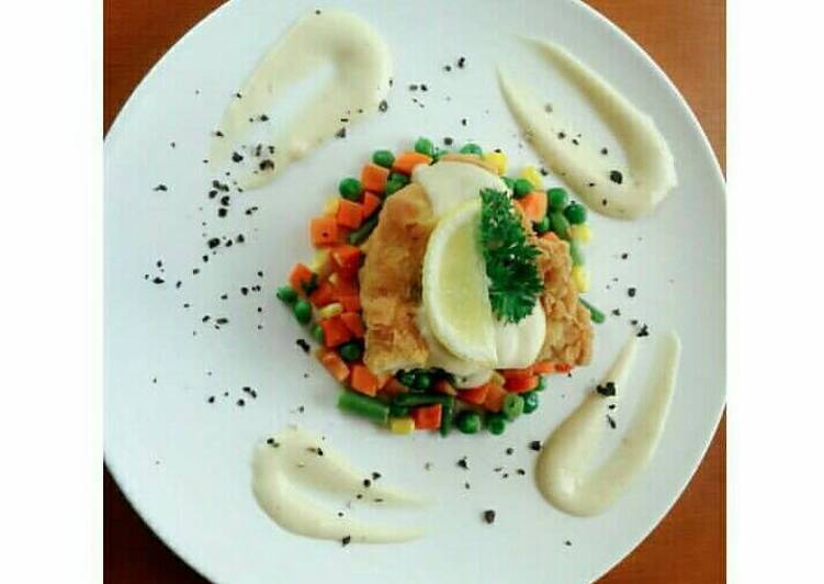 bahan dan cara membuat Chicken cordon blue with mix vegetable and blackpapper sauce