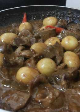 Ampela hati ayam + telur puyuh bumbu kacang