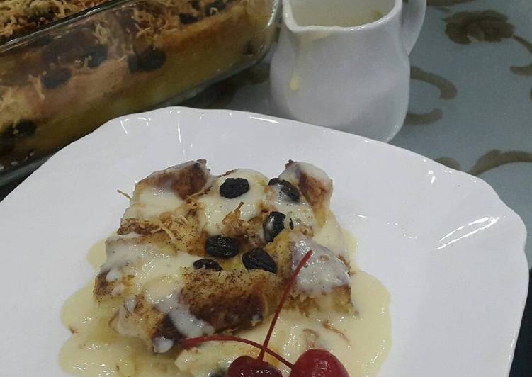 cara membuat Pudding roti panggang with vanilla sauce