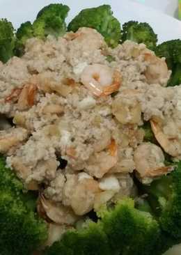 Brokoli siram putih telur + udang