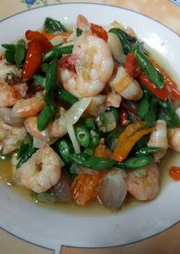 Oseng kacang panjang+udang pedass