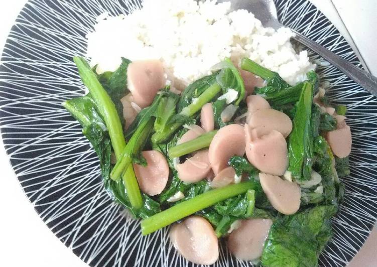 resep Ca sawi hijau sosis