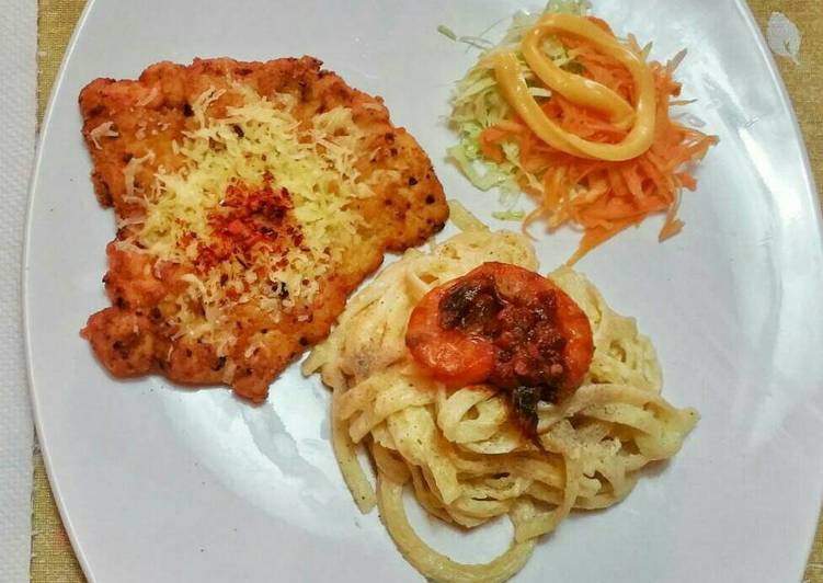 cara membuat Chicken Katsu & Pasta Carbonara