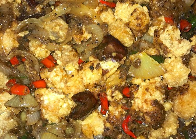 resep lengkap untuk Kakap & terong goreng saus lada hitam