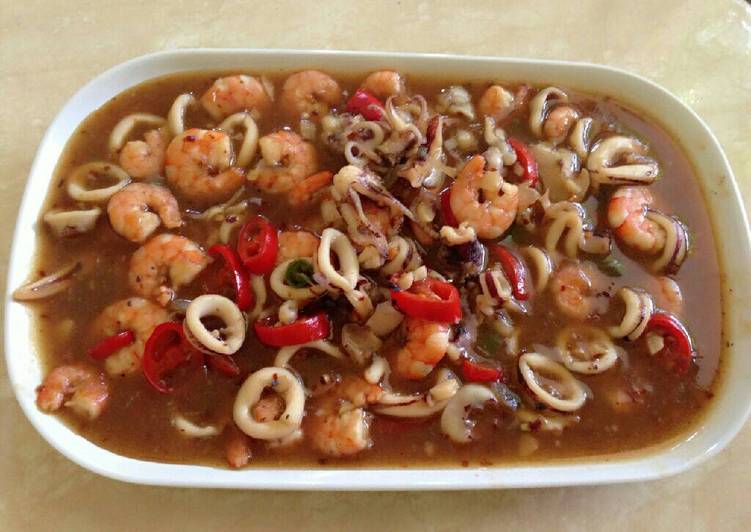 resep lengkap untuk Udang Cumi Saus Tiram