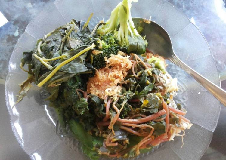 cara membuat Urap daun ubi sehat dengan brokoli