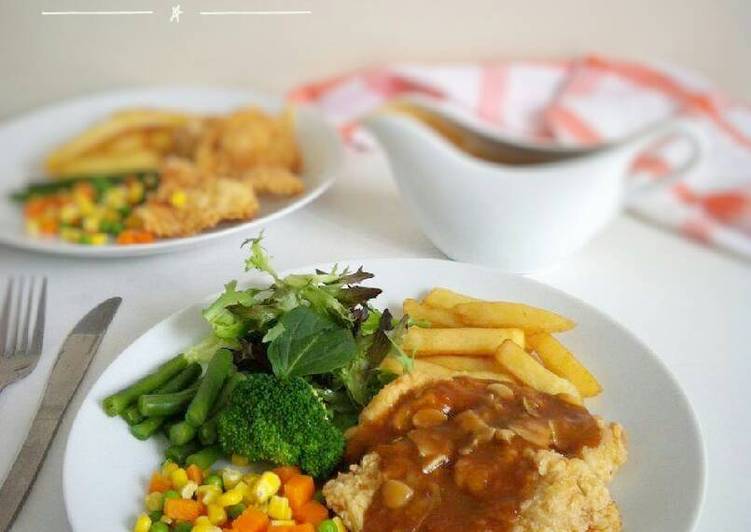 bahan dan cara membuat Steak Ayam Crispy Saos Jamur