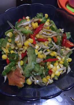 Tumis pare jagung manis with teri