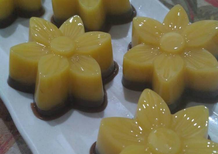 bahan dan cara membuat Puding sutra mango chocollato