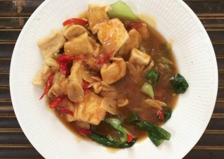 resep lengkap untuk Pakcoy Tahu Siram Pedas