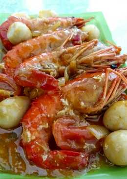 Udang galah telur puyuh saos padang pedas