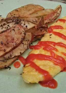 Omelette keju dan potato wedges goreng