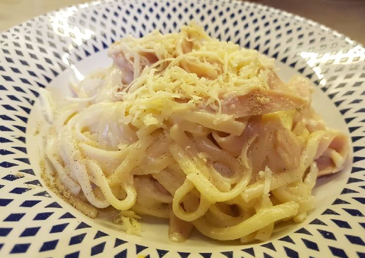 bahan dan cara membuat Fettuccini Carbonara Super Creamy