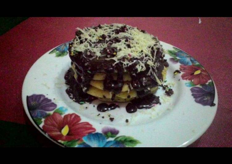 bahan dan cara membuat Choco cheese Buttermilk Pancake