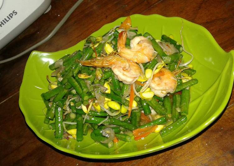 cara membuat Tumis kacang panjang mix udang kecambah