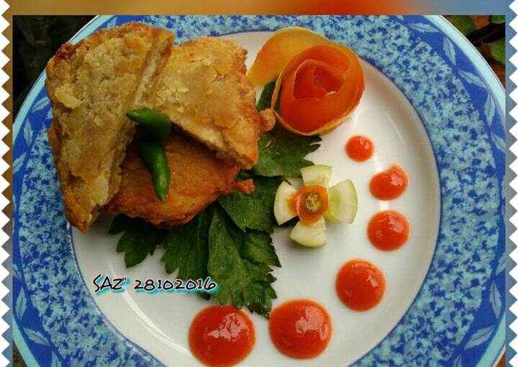 bahan dan cara membuat Tahu goreng tepung malas (plating version) :D