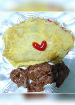 Omlete with beef bbq