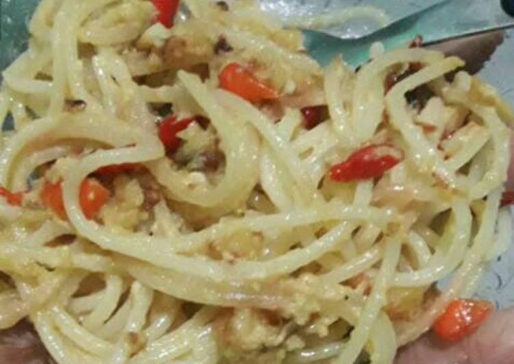 resep masakan Spaghetti saos telur asin