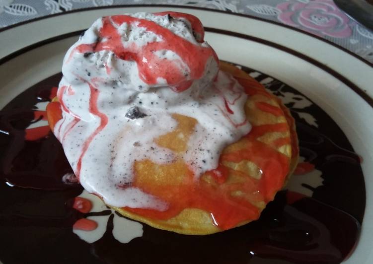 Resep Pancake (Ice Cream oreo+Strawberry topping jam)