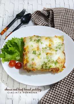 Cheese and beef bread pudding