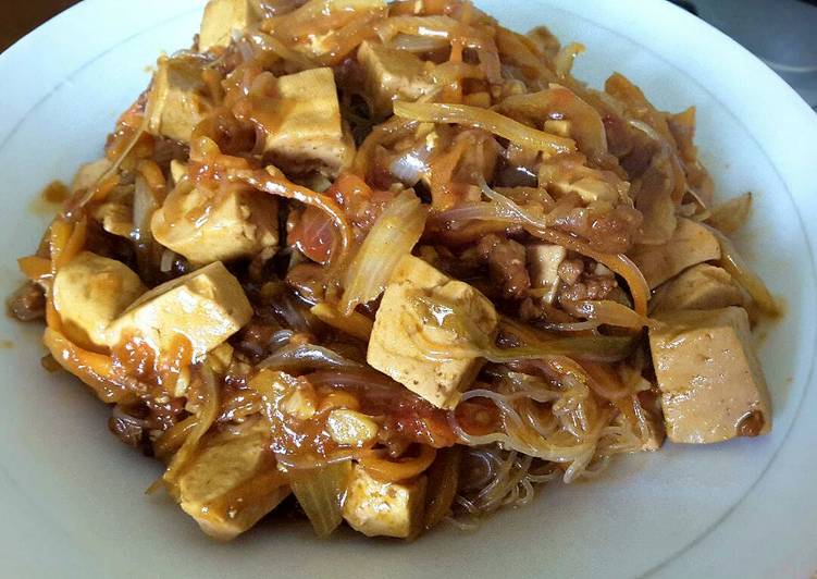 resep lengkap untuk Bihun Saus Tahu (Dengan Sisa Lauk)