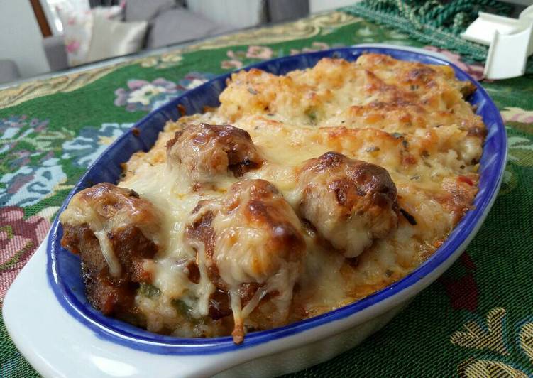 resep lengkap untuk Butter Baked Rice With Meat Ball