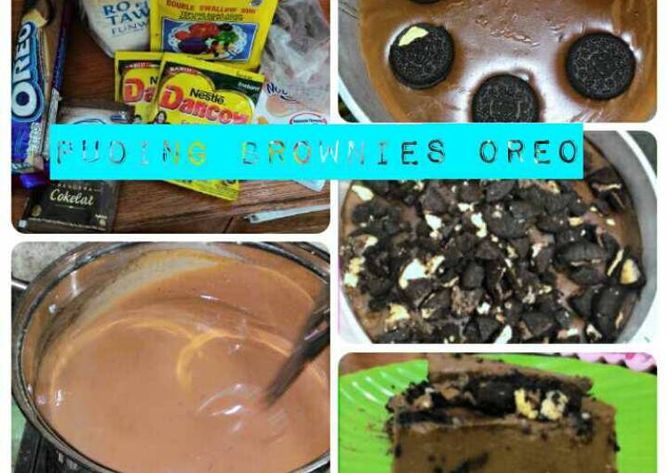 cara membuat Puding Brownies Topping Oreo