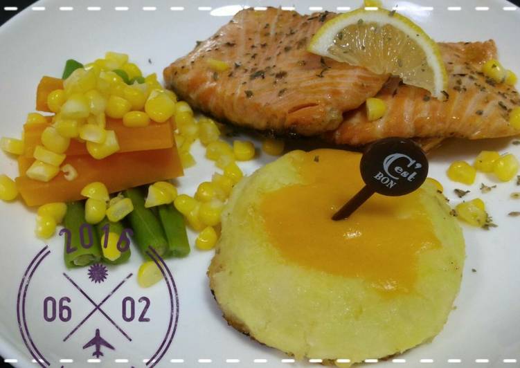 cara membuat Menu sehat Mashed potato and Salmon