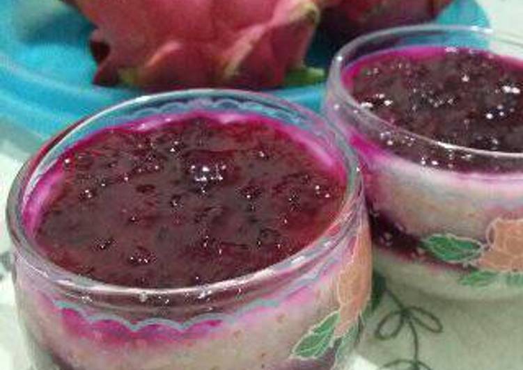 resep lengkap untuk Pudding oats buah naga