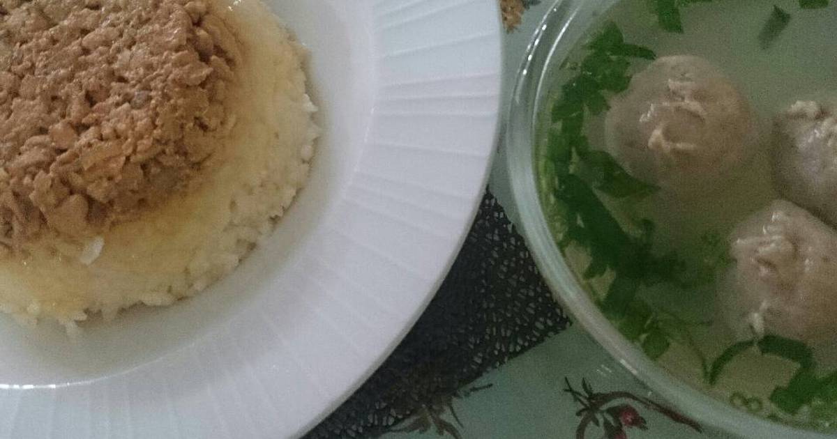 Resep Nasi Tim Ayam kuah Baso ala yuyun jufianah