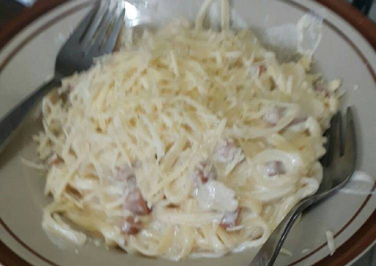 resep lengkap untuk Fetucini carbonara simple