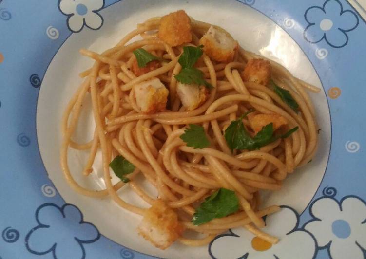 resep lengkap untuk BBQ Spaghetti w/ Chicken Nugget