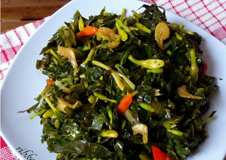 resep makanan Tumis bunga pepaya, daun pepaya+singkong dgn ebi, no msg