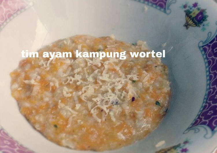 bahan dan cara membuat MPASI 8 bln nasi tim ayam kampung wortel