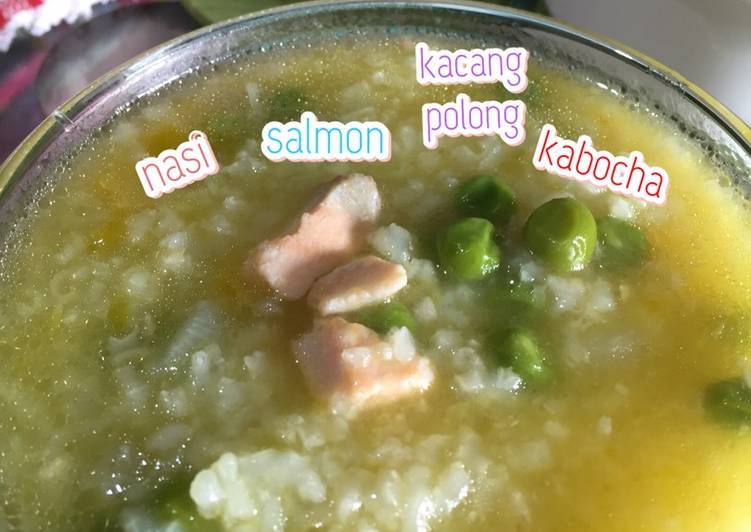 gambar untuk resep Nasi lunak kuah salmon kacang polong mpasi 9m